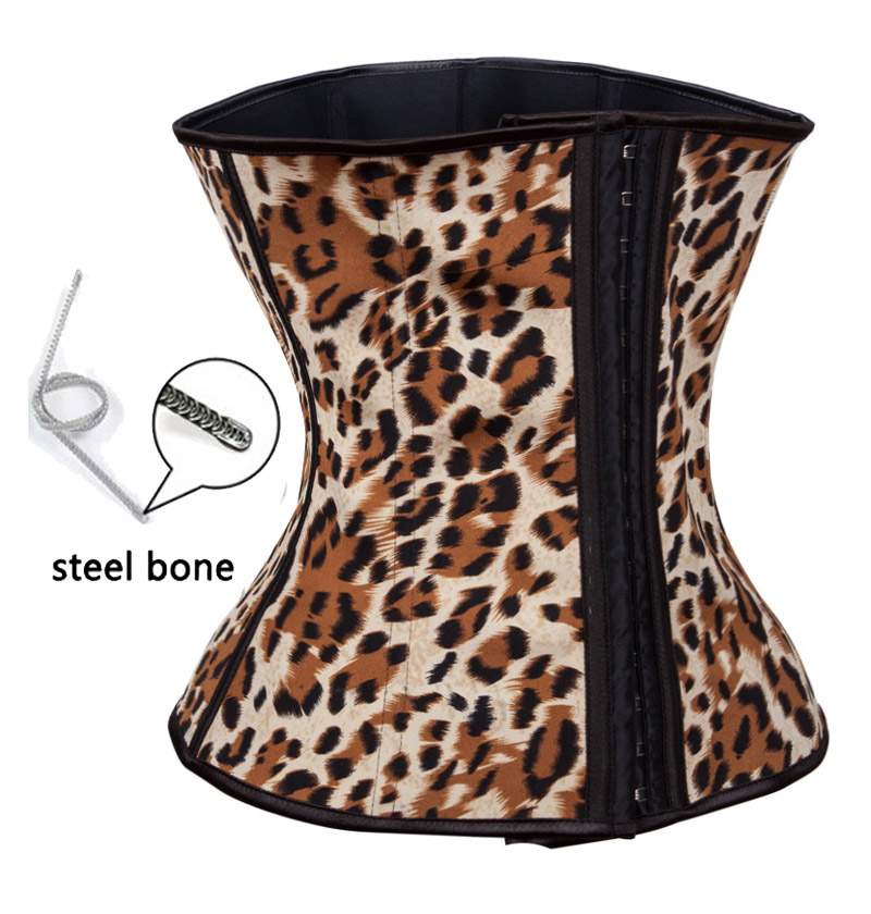 F3208 Womens Leopard Print Under Bustier Latex Steel Boned Waist Trainer Corset